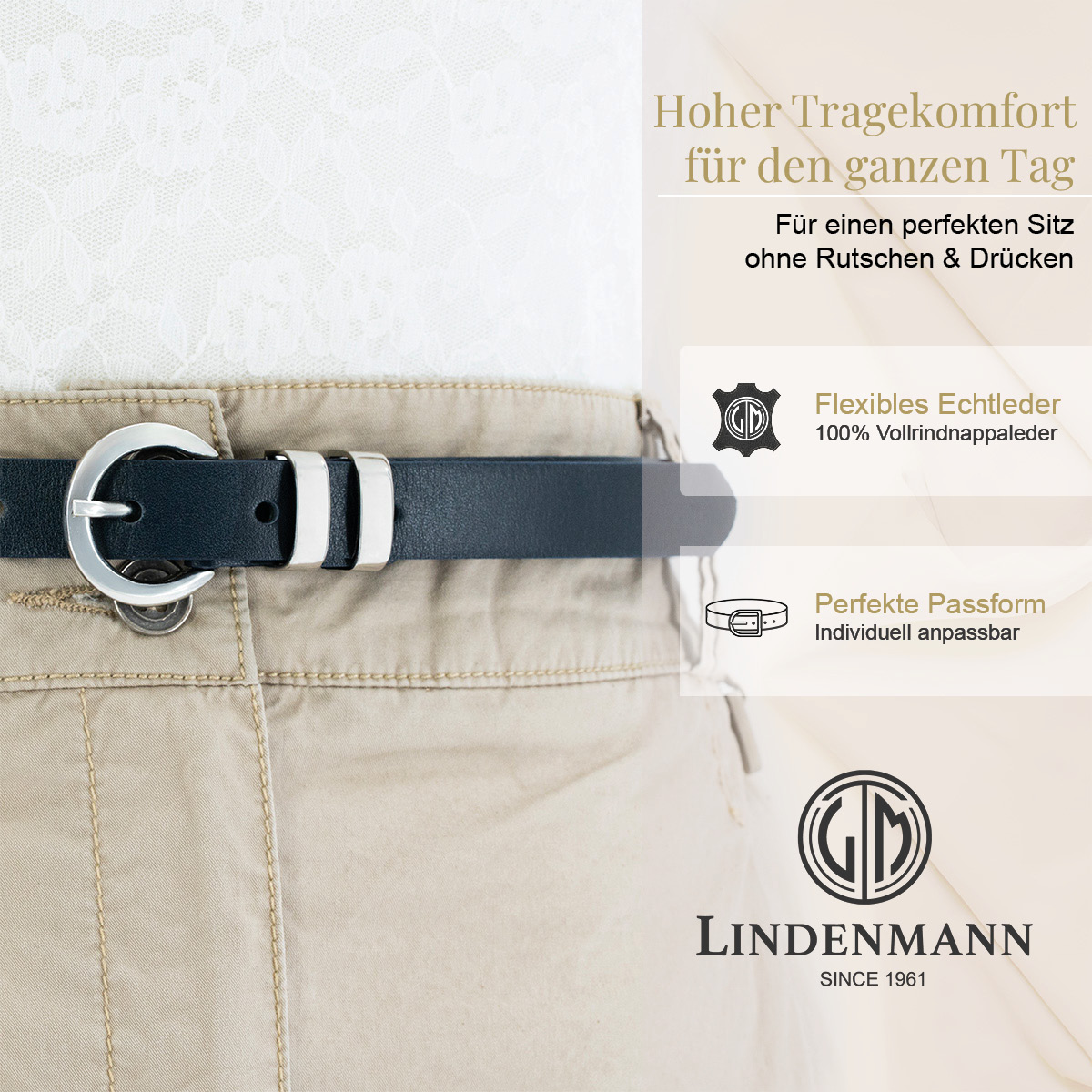 LINDENMANN Nappa Vollrindleder Damengürtel Marine