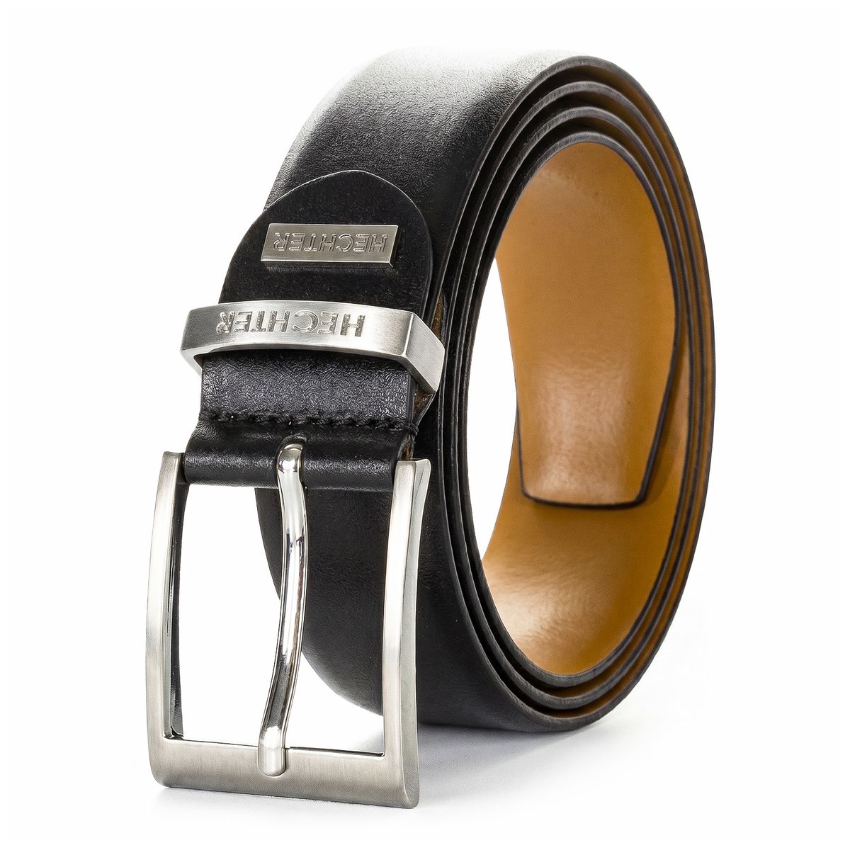 Gürtel, Ledergürtel, schwarz, Metallverschluss, glänzend, HECHTER Paris Herren klassischer, eleganter 100% Echtledergürtel schwarz
