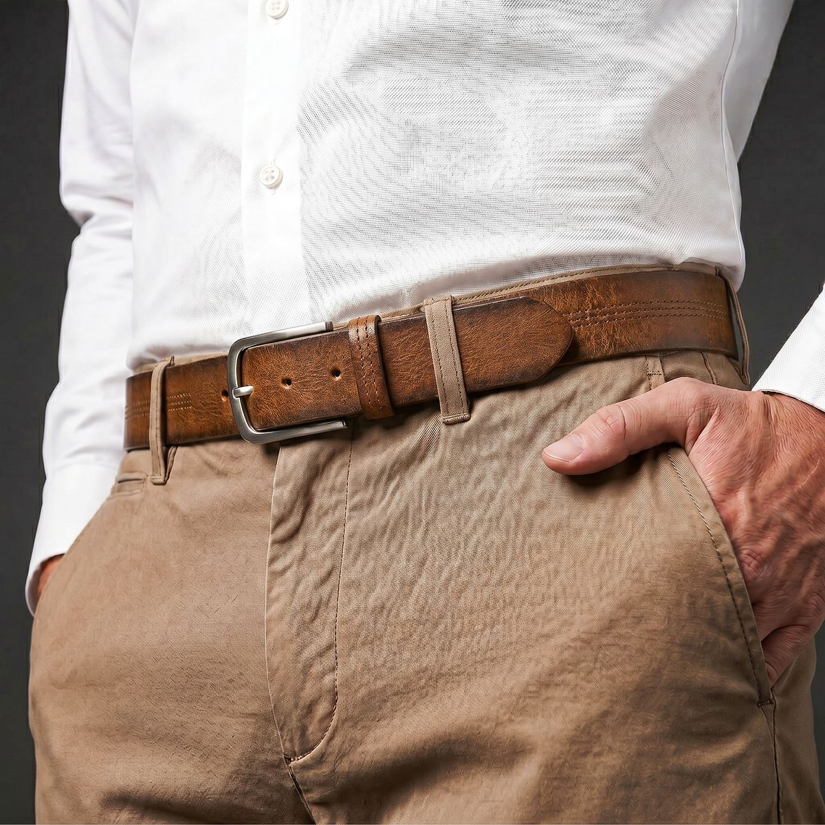 Ledergürtel, Gürtel, Braun, Leder, Hose, HECHTER Paris Herren Casual 100% Echtledergürtel cognac