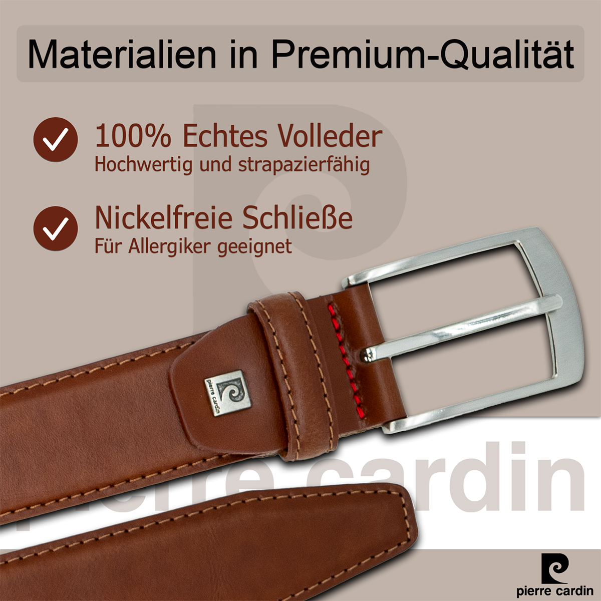 Pierre Cardin Herren Vollrindechtledergürtel Herren cognac