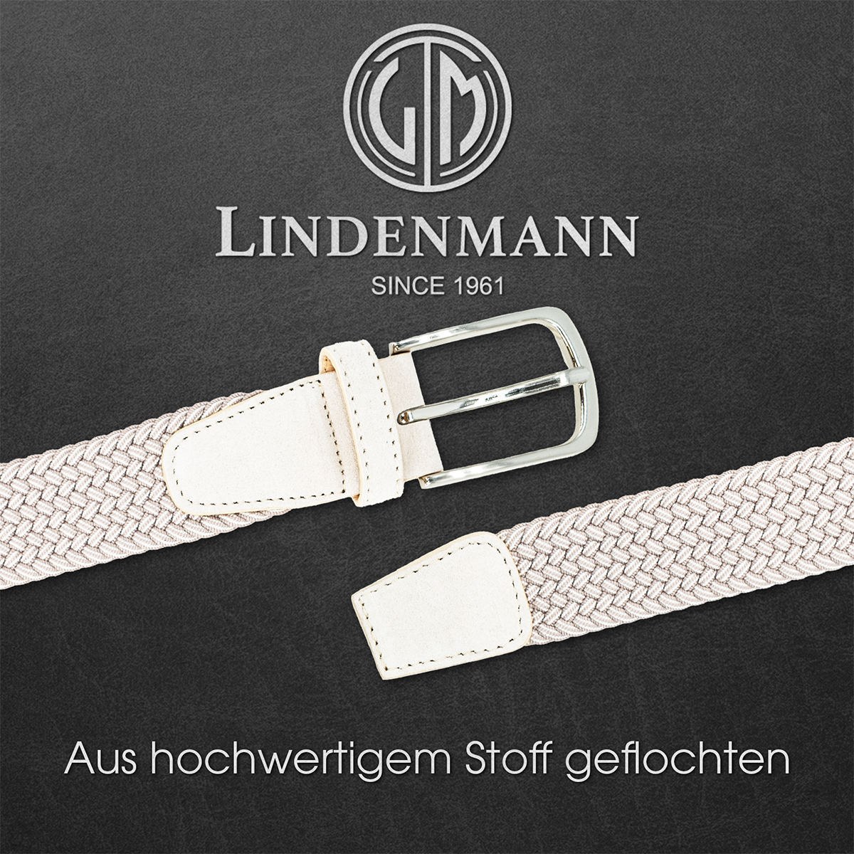 LINDENMANN Textilflechtgürtel Herrengürtel Creme-Beige