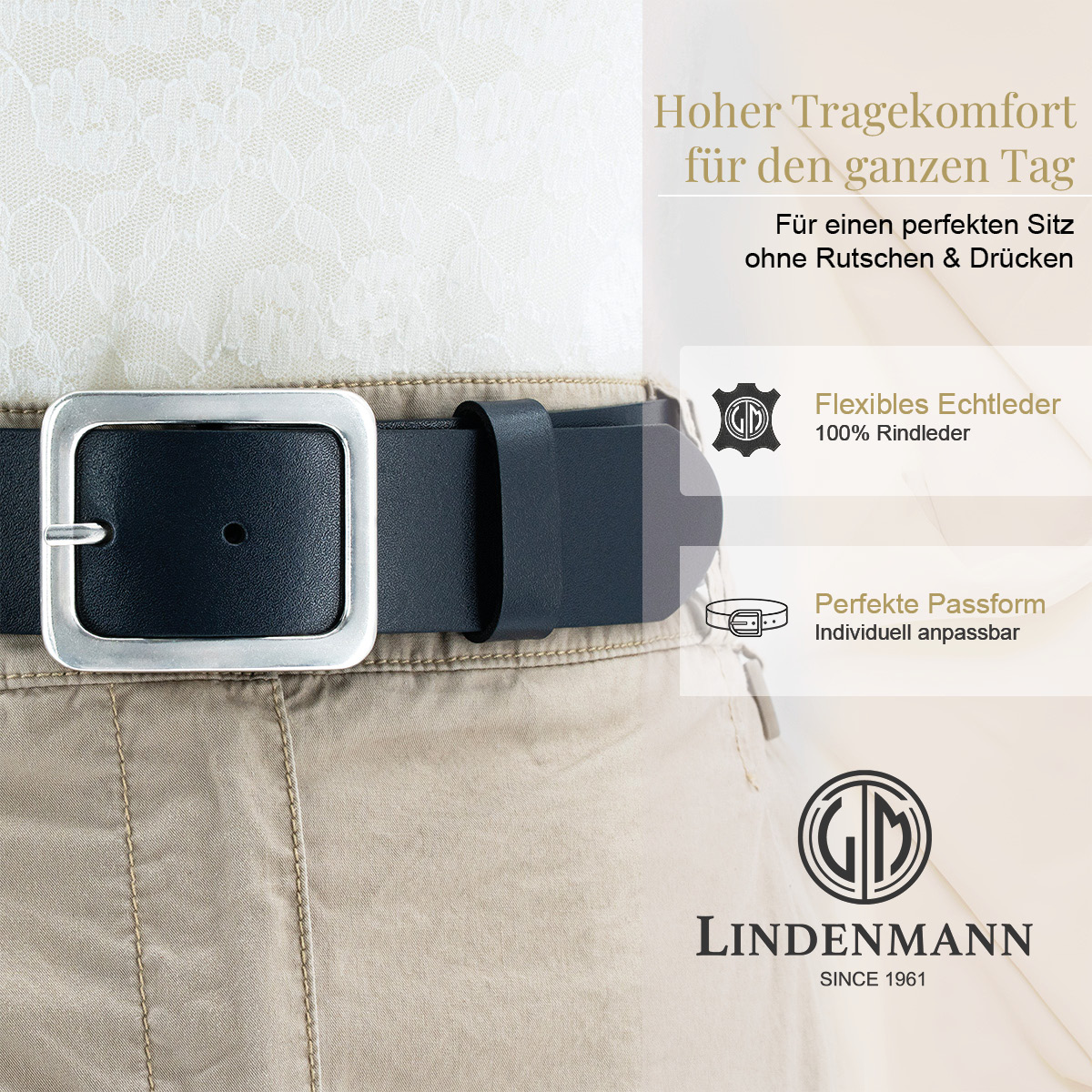 LINDENMANN Rindleder Damengürtel Marine