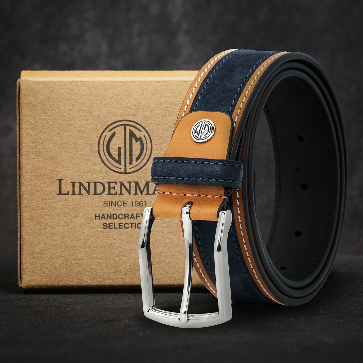 LINDENMANN Ledergürtel Herren handgefertigt blau
