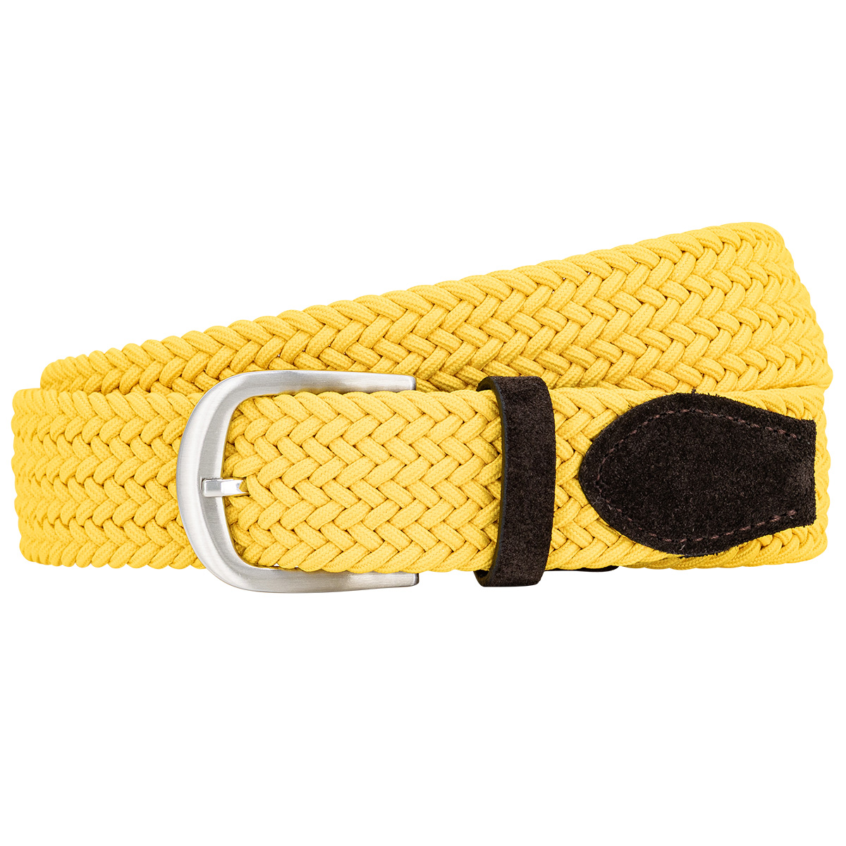 Gürtel, Geflecht, Gelb, Kunstlederfinish, Silberner Dorn, LINDENMANN Damen Flechtgürtel mit 100% echtem Rindleder an den Enden gelb