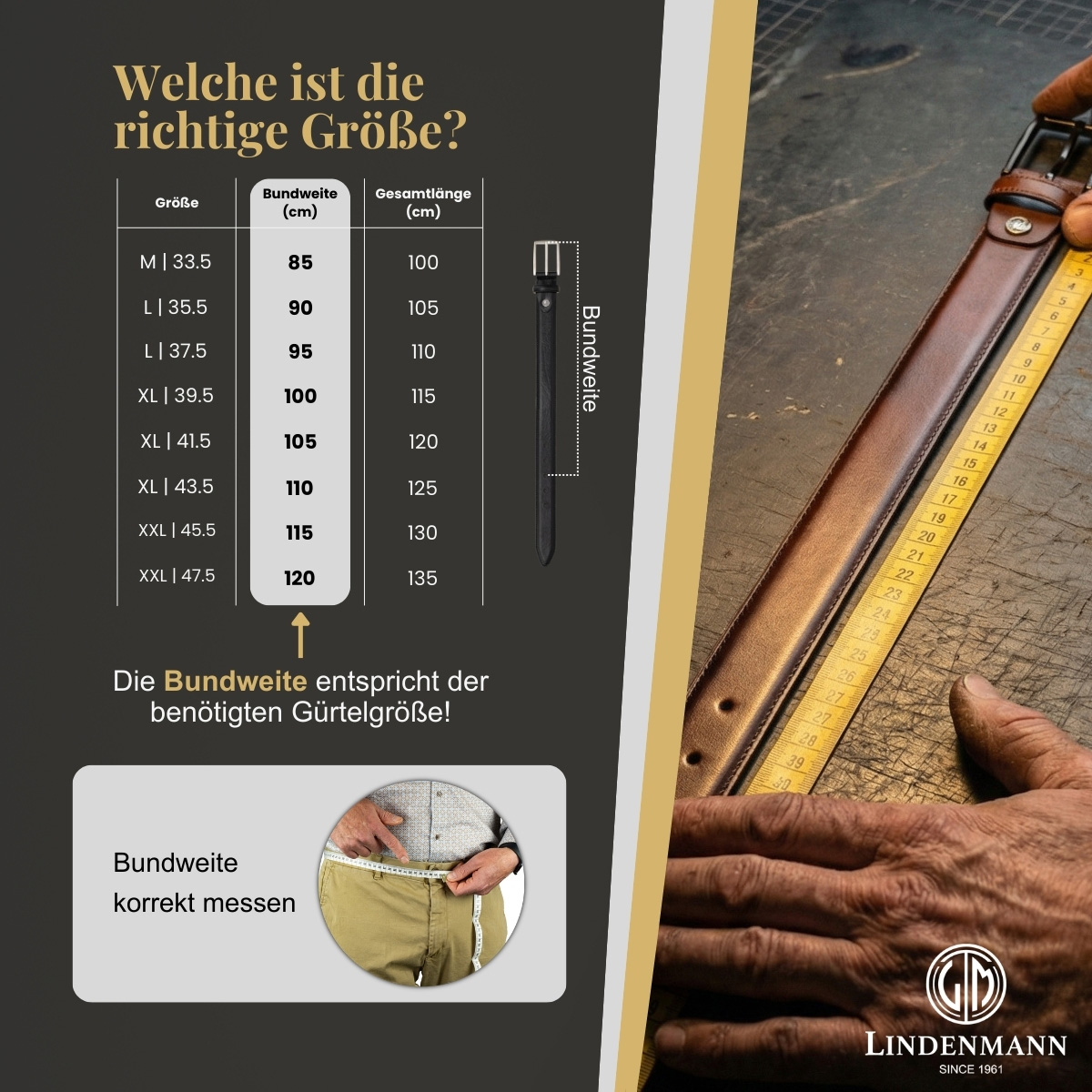 LINDENMANN Herren Automatikgürtel Echleder grau