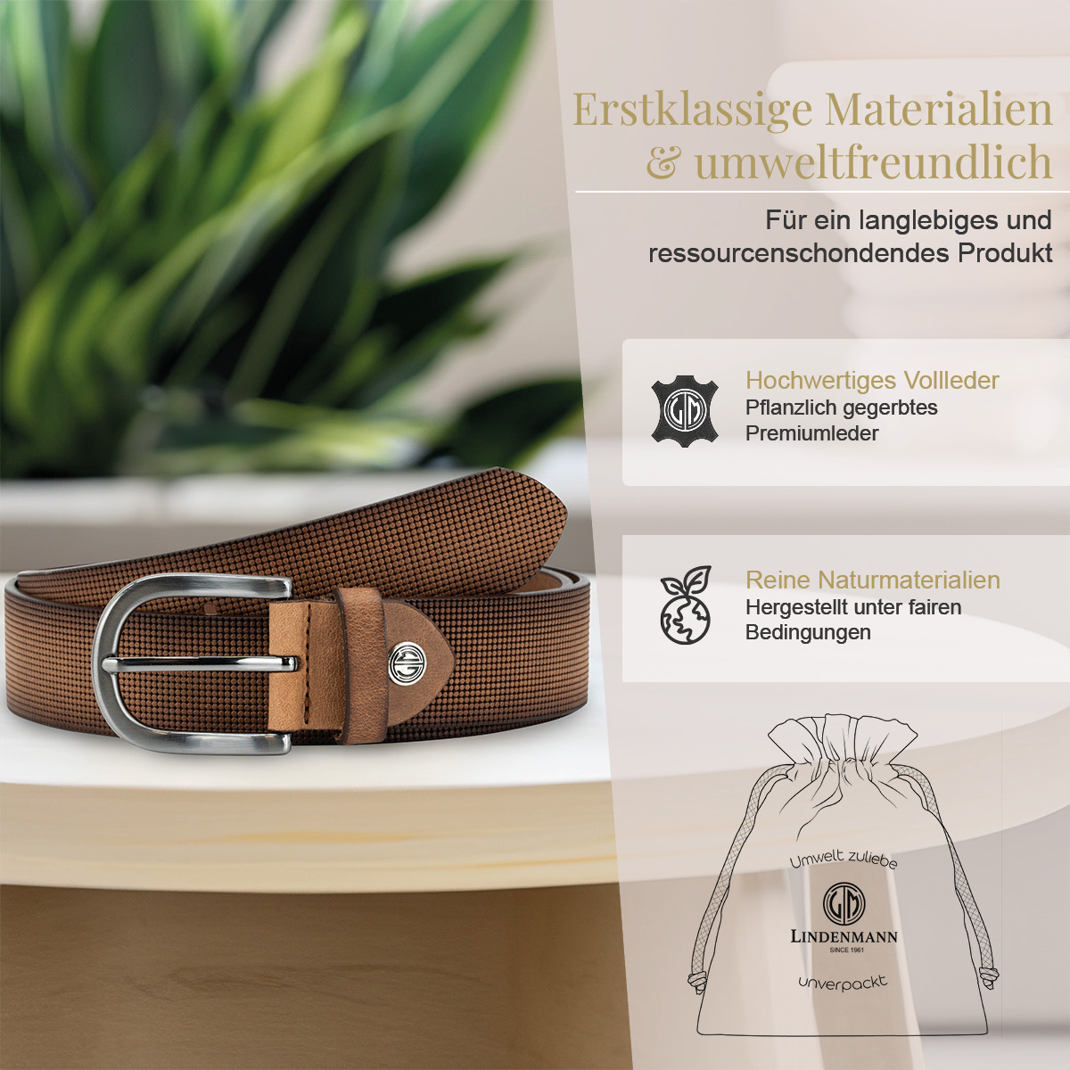 LINDENMANN Vollrindsleder Damengürtel Nussbraun