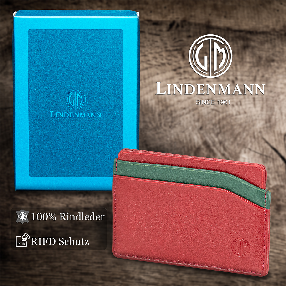 LINDENMANN Leder-Cardholder rot grün