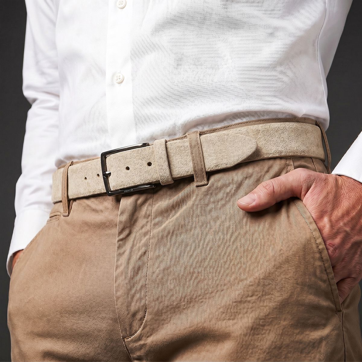 Hose, Gürtel, Khaki, Hose mit Gürtel, Stoffgürtel, HECHTER Paris Herren Veloursledergürtel aus 100% Echtleder taupe