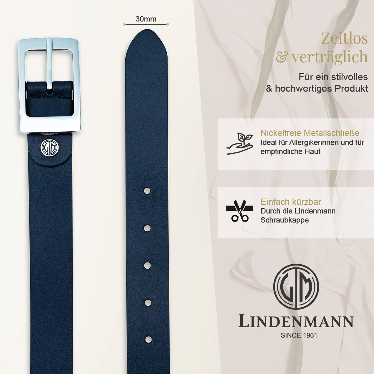 Zubehor, Gürtel, Riemen, LINDENMANN Rindledergürtel Damen Marine