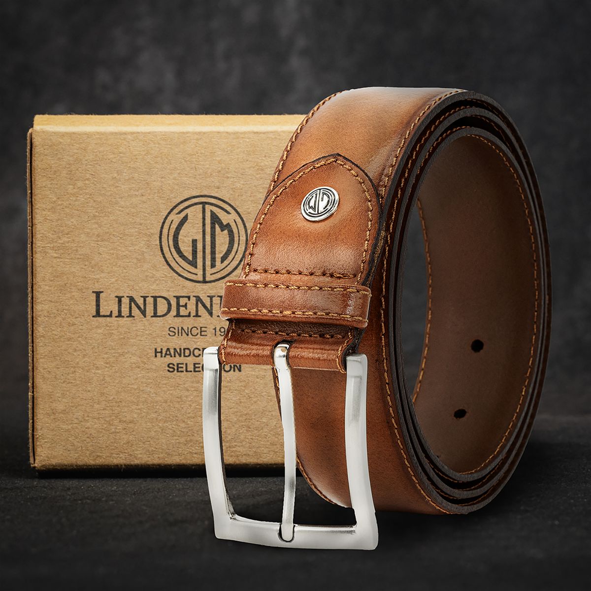 LINDENMANN Herrengürtel Leder cognac