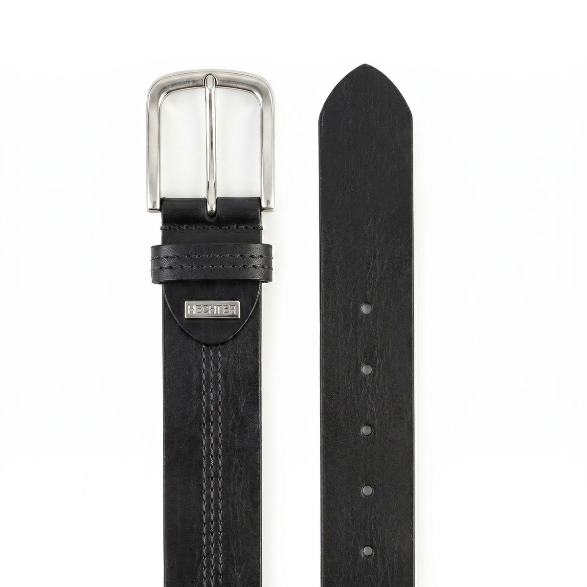 schwarzer gürtel, ledergürtel, silberner schnalle, nahtdetail, Pinschnalle, HECHTER Paris Herren Casual 100% Echtledergürtel schwarz