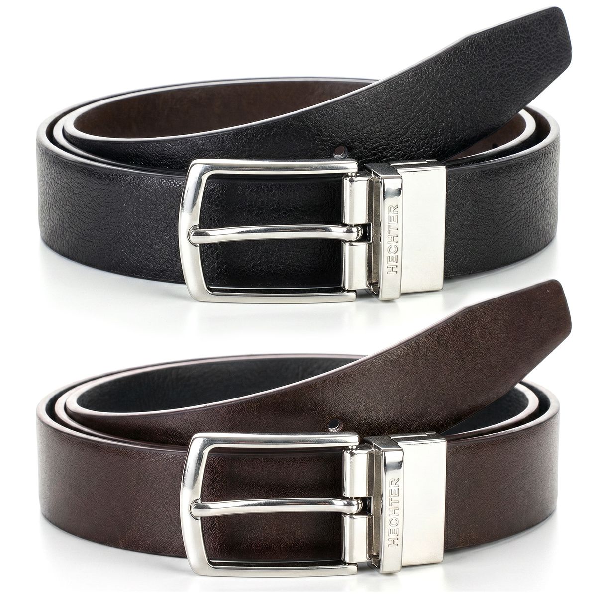 Gürtel, Leder, Schwarz, Braun, Gürtelschnalle, HECHTER Paris Herren Wendegürtel aus 100% Echtleder schwarz/dunkelbraun