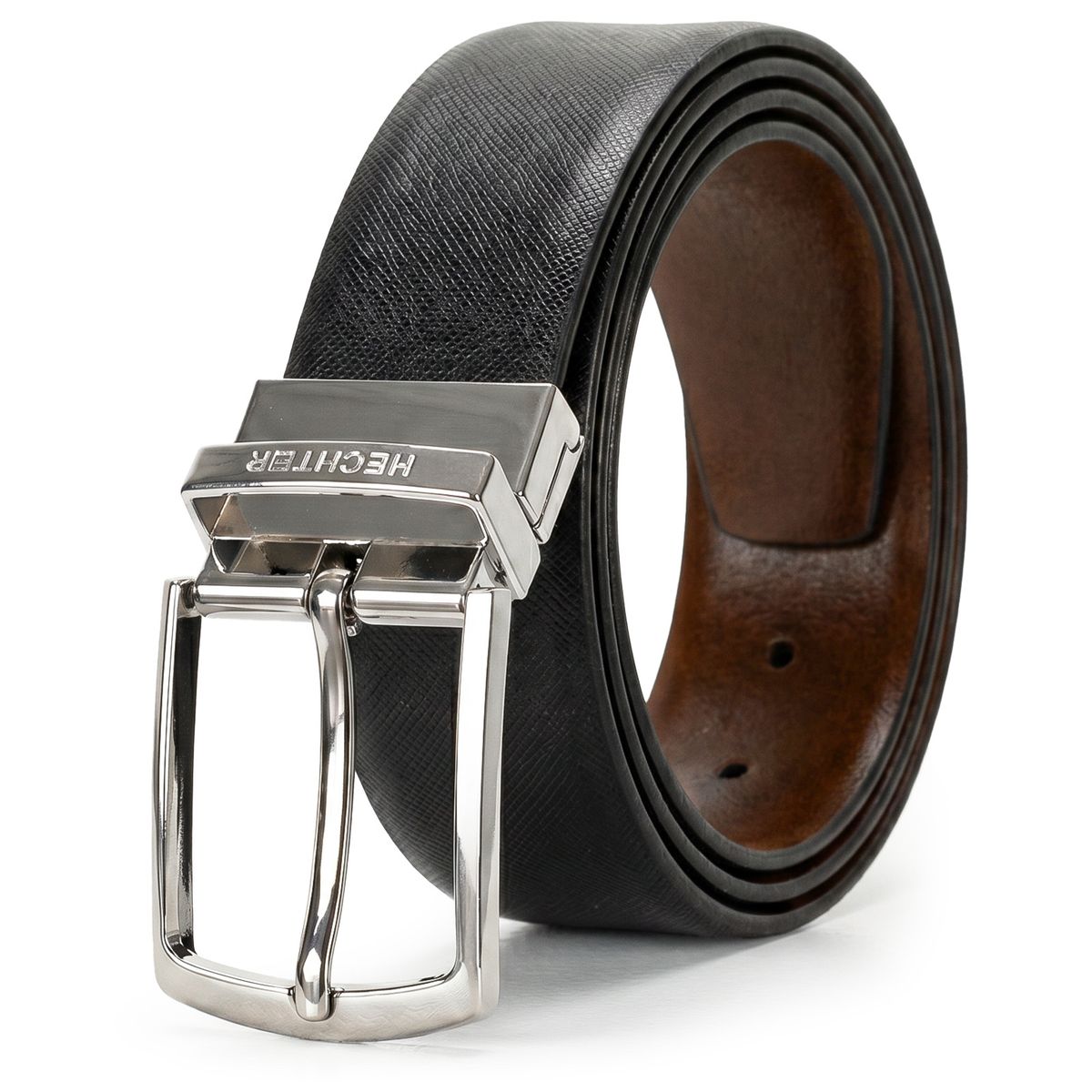 Gürtel, Ledergürtel, Schwarz, Metallöse, Drehtaliergürtel, HECHTER Paris Herren Wendegürtel aus 100% Echtleder schwarz/cognac