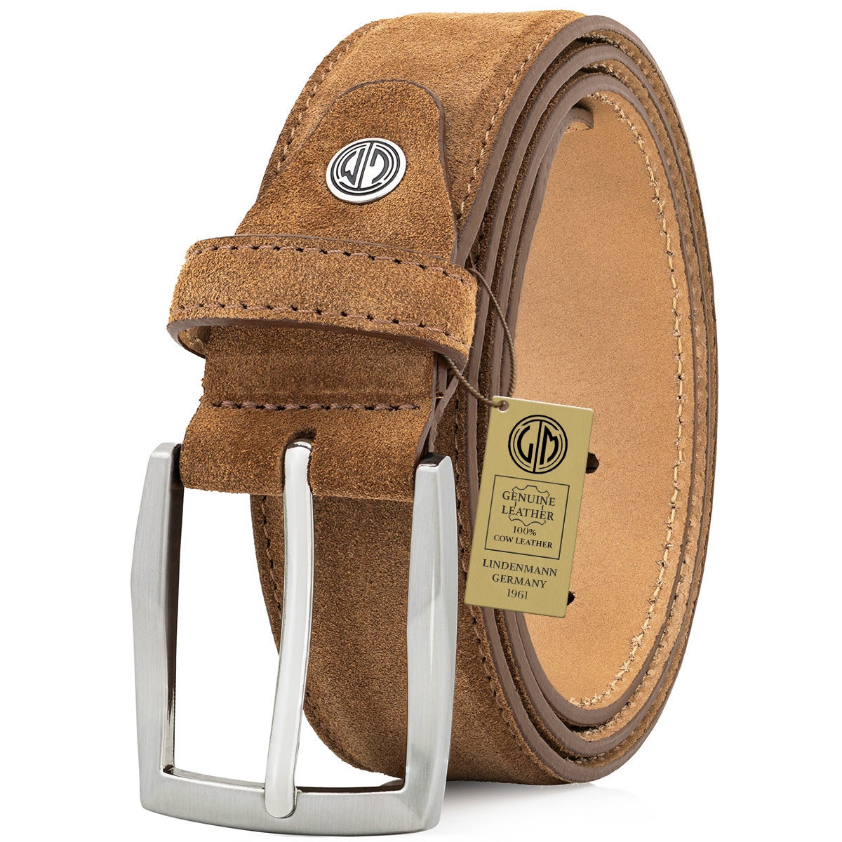 LINDENMANN Herrengürtel Veloursleder cognac