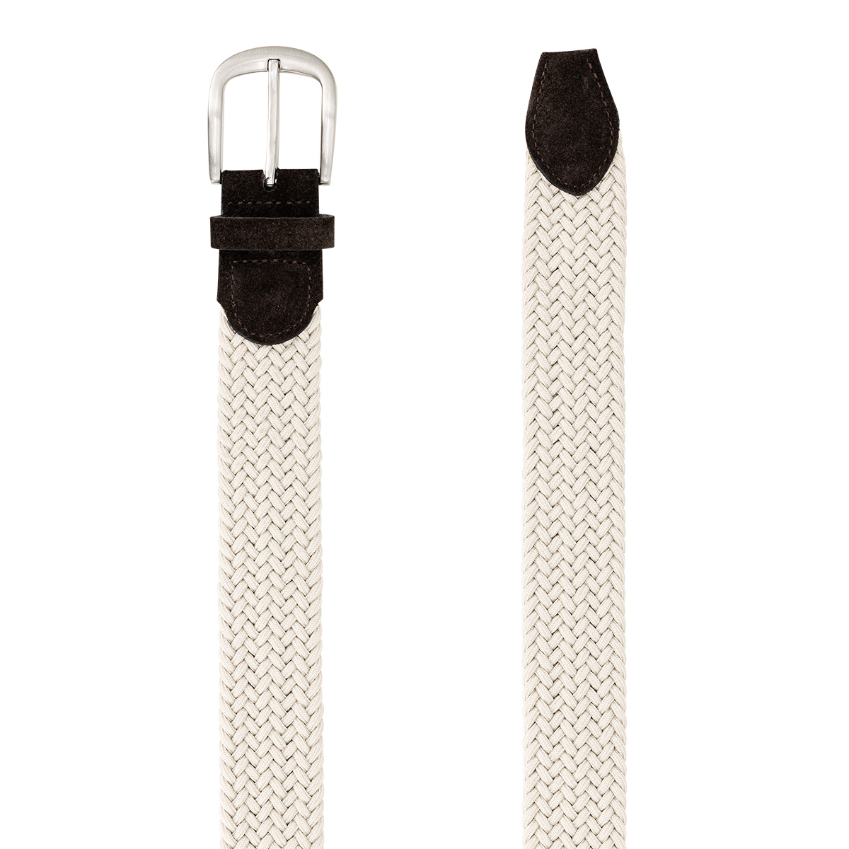 Gürtel, Geflochten, Naturfarbig, Lederlasche, Schließe aus Metall, LINDENMANN Damen Flechtgürtel mit 100% echtem Rindleder an den Enden beige