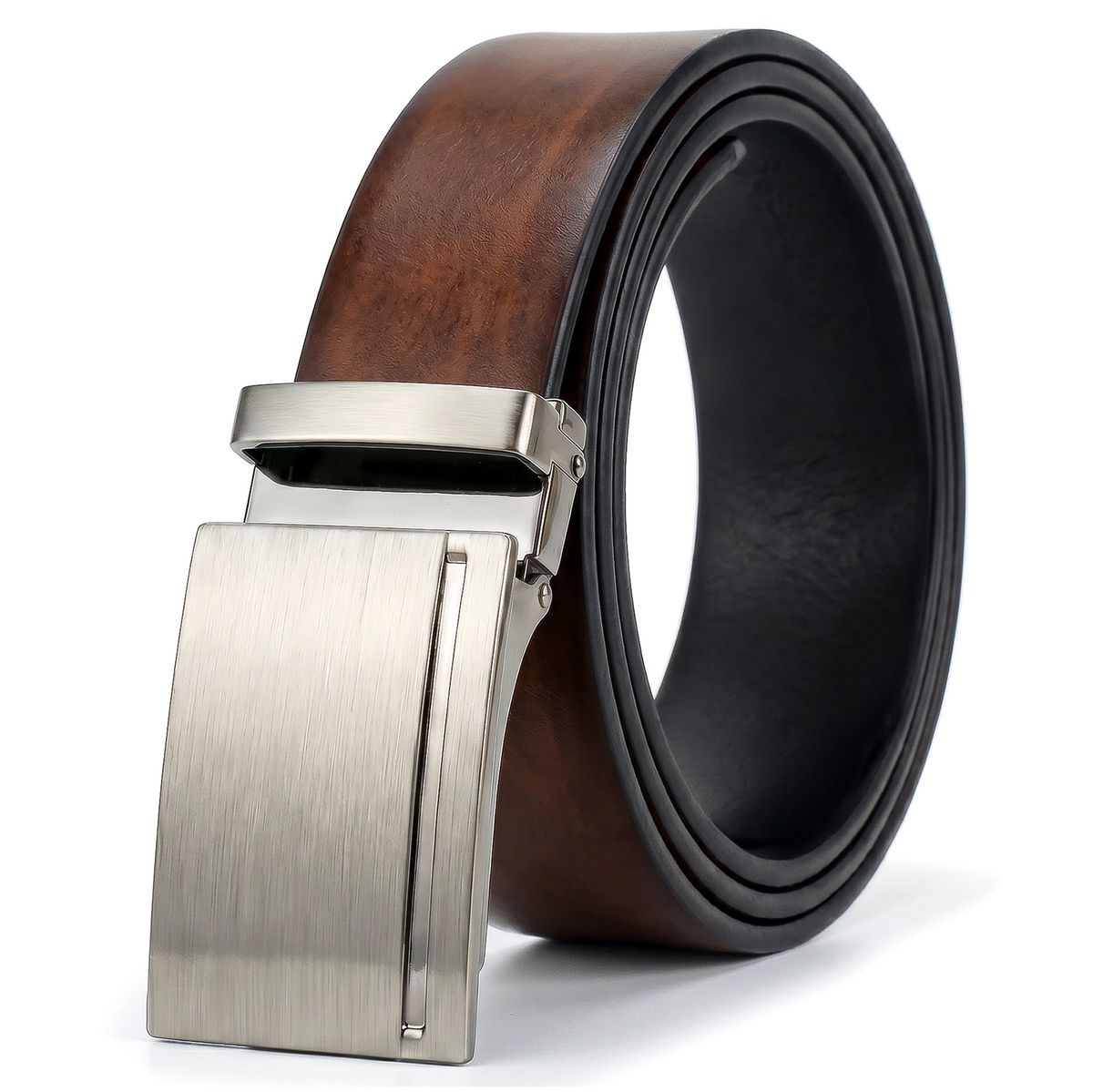 Gürtel, Leder, Braun, Metallversteller, Gürtelschnalle, LINDENMANN Herren Automatikgürtel Echleder dunkelbraun