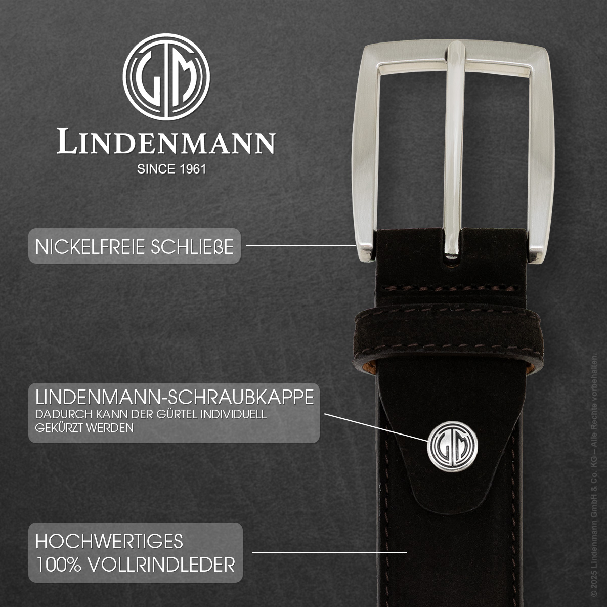 LINDENMANN Herrengürtel Veloursleder schokoladenbraun