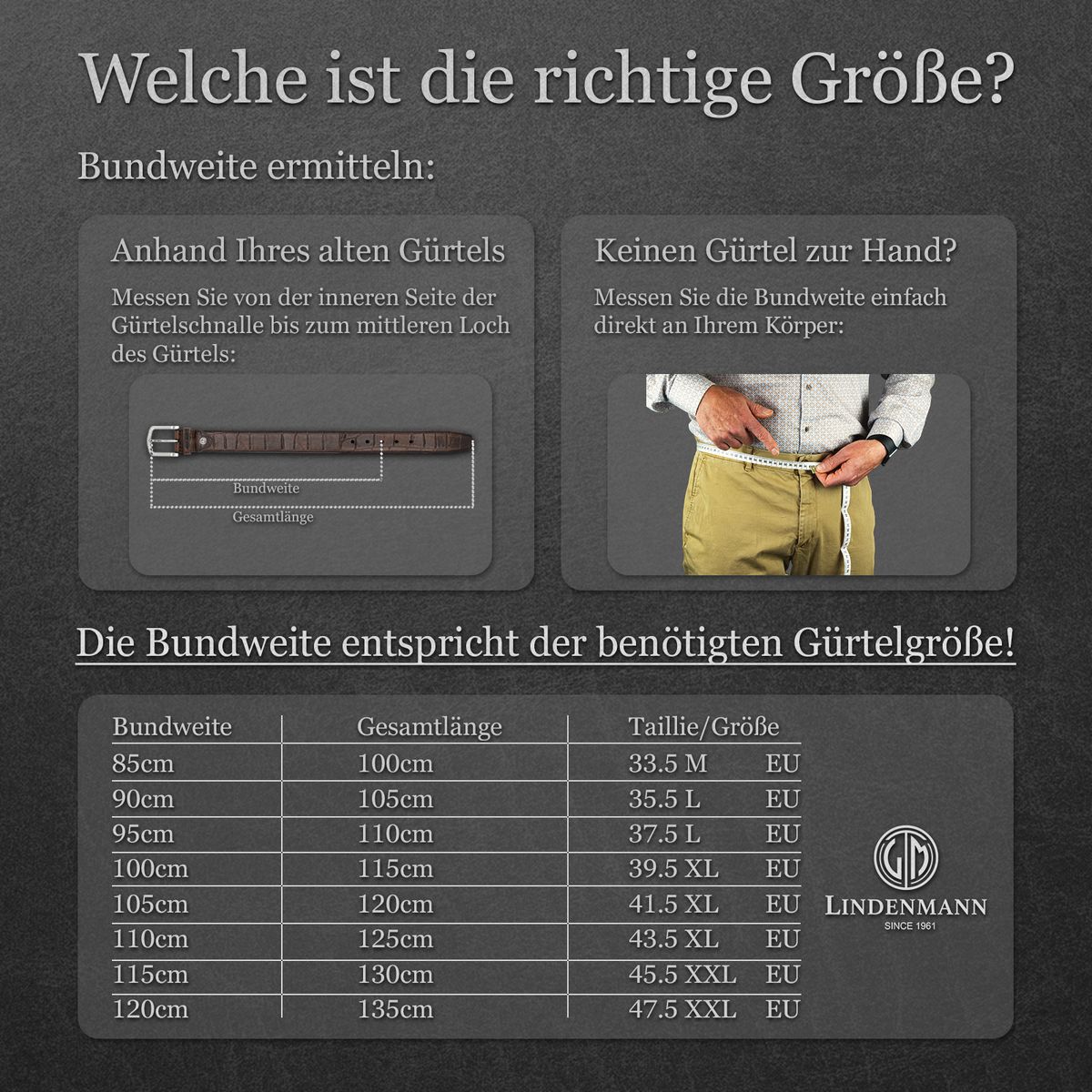 LINDENMANN Herren Ledergürtel Handmade blau