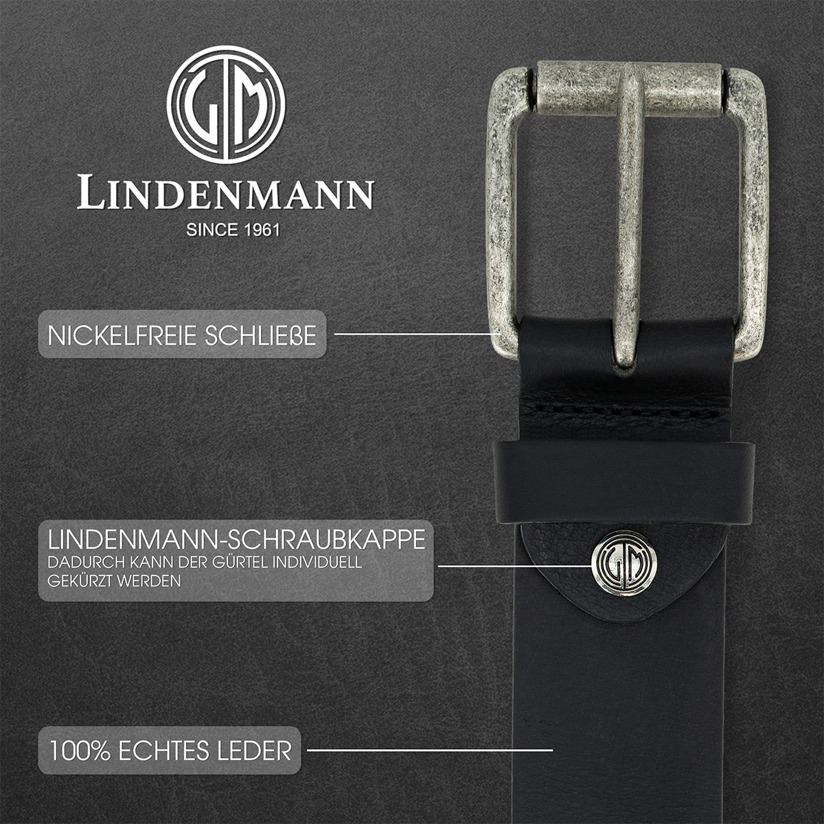 LINDENMANN Ledergürtel schwarz