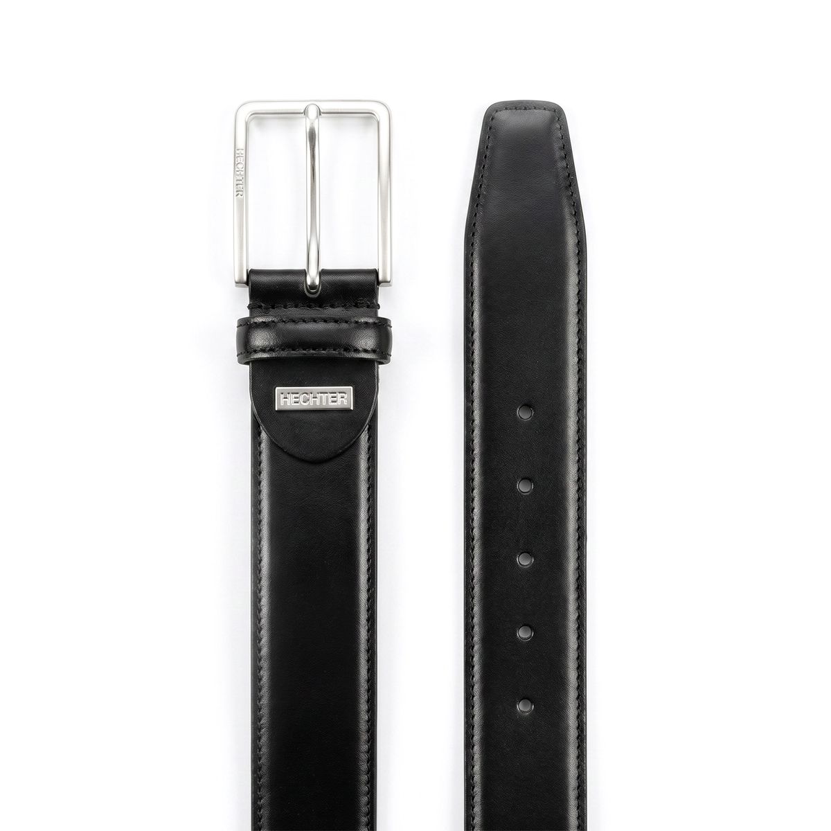 Gürtel, Schwarz, Leder, Metall Schnalle, Herren Accessoire, HECHTER Paris Herren klassischer 100% Echtledergürtel schwarz