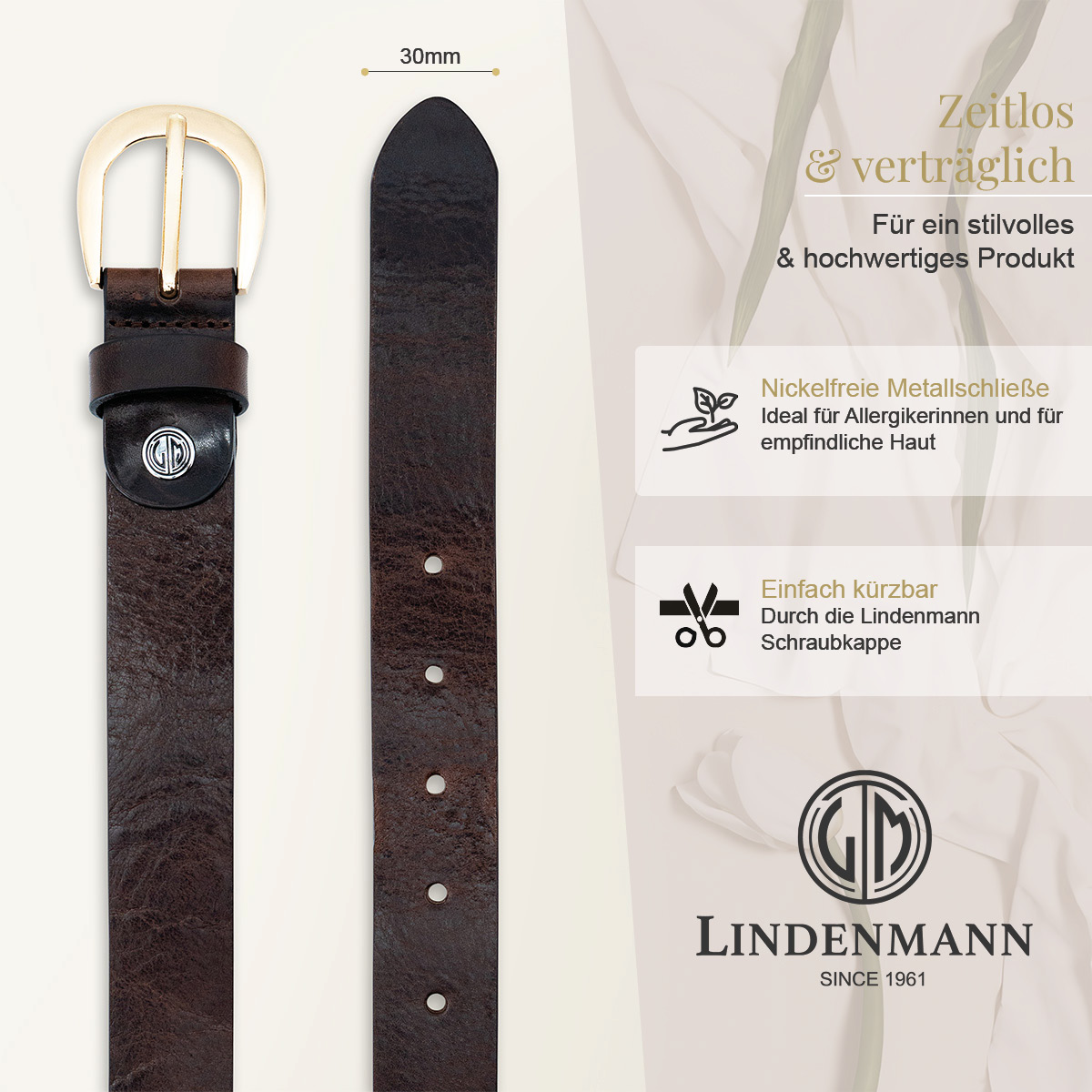 LINDENMANN Vollrindledergürtel Damen braun