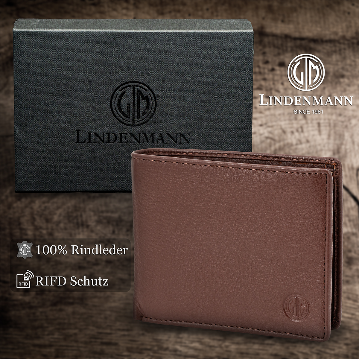 LINDENMANN Herren Leder Portemonnaie braun