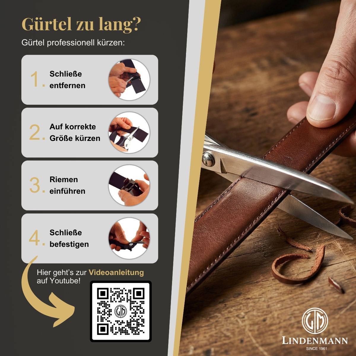 LINDENMANN Herren Automatikgürtel Echleder grau