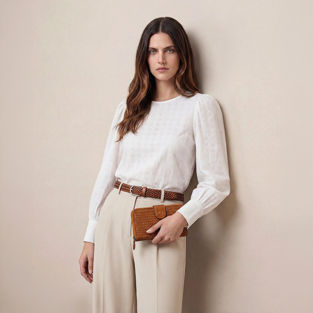 LINDENMANN Vollrindleder Damenlederflechtgürtel Cognac