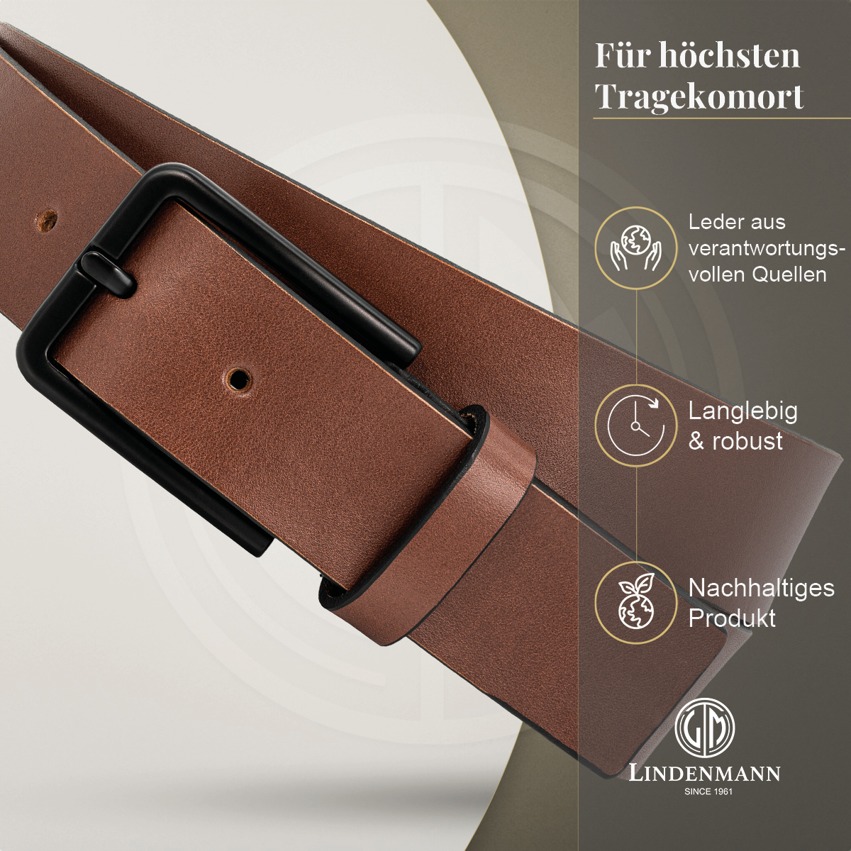 LINDENMANN Herren Jeansgürtel Echtleder cognac