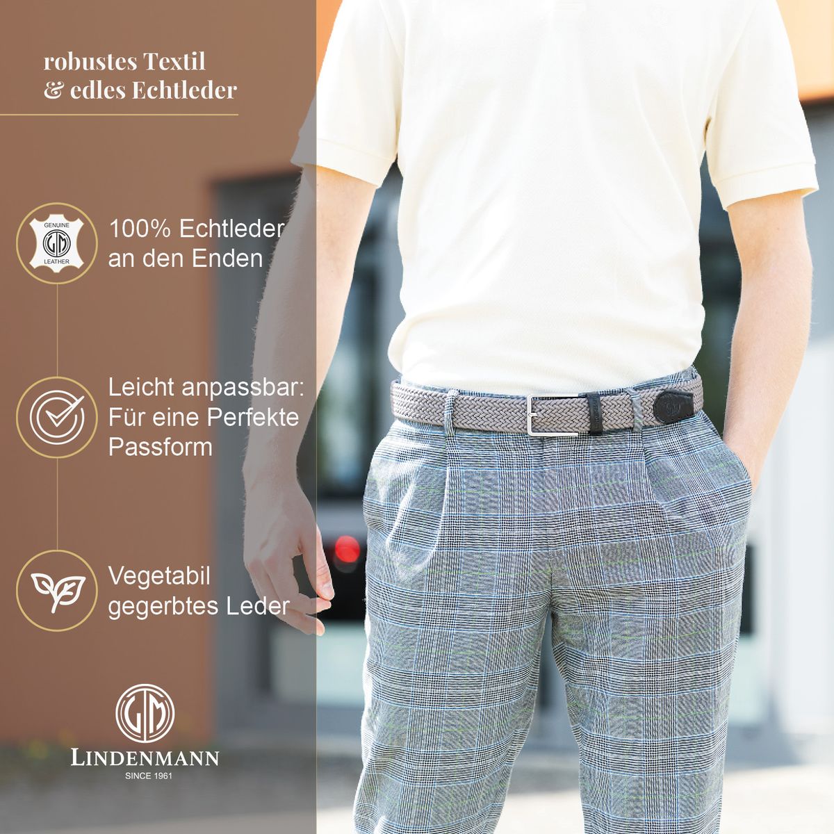 LINDENMANN Flechtgürtel Herren grau