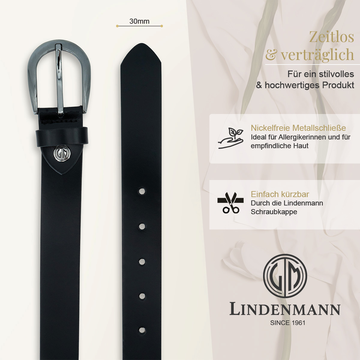 LINDENMANN Rindsleder Damengürtel Tiefschwarz