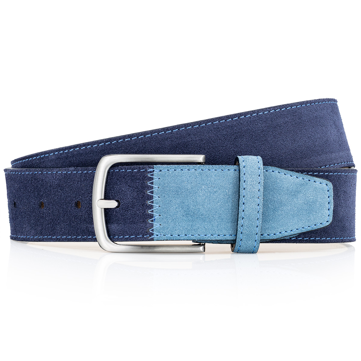 Gürtel, Ledergürtel, Dunkelblau, Gürtel mit Schnalle, Two-Tone, LINDENMANN Premium Handmade Veloursrindledergürtel Herren marine