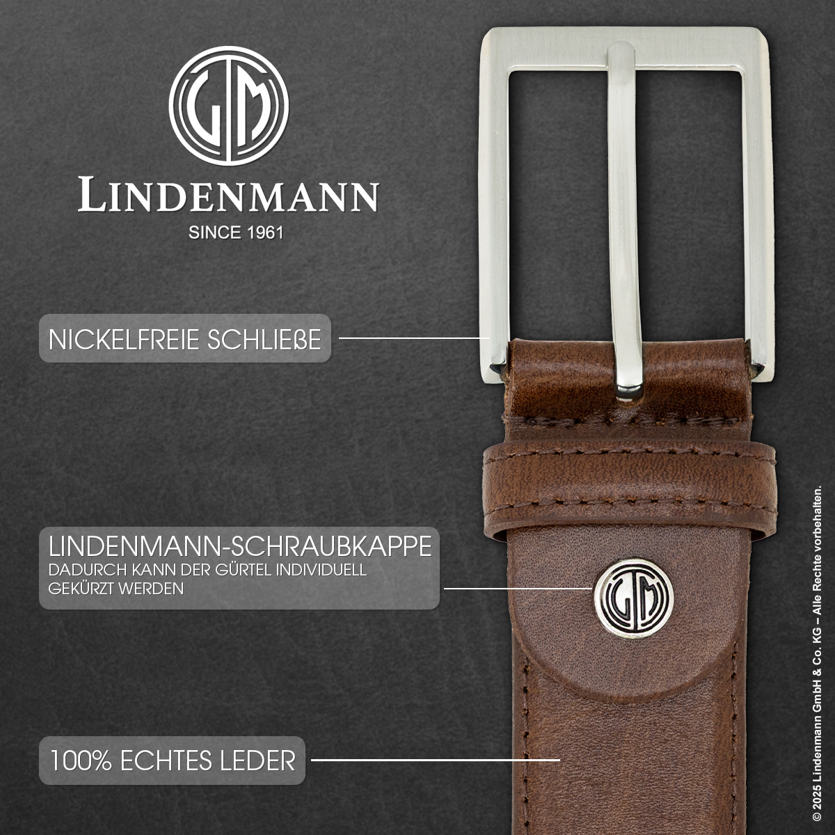 LINDENMANN Herrengürtel Leder mogano