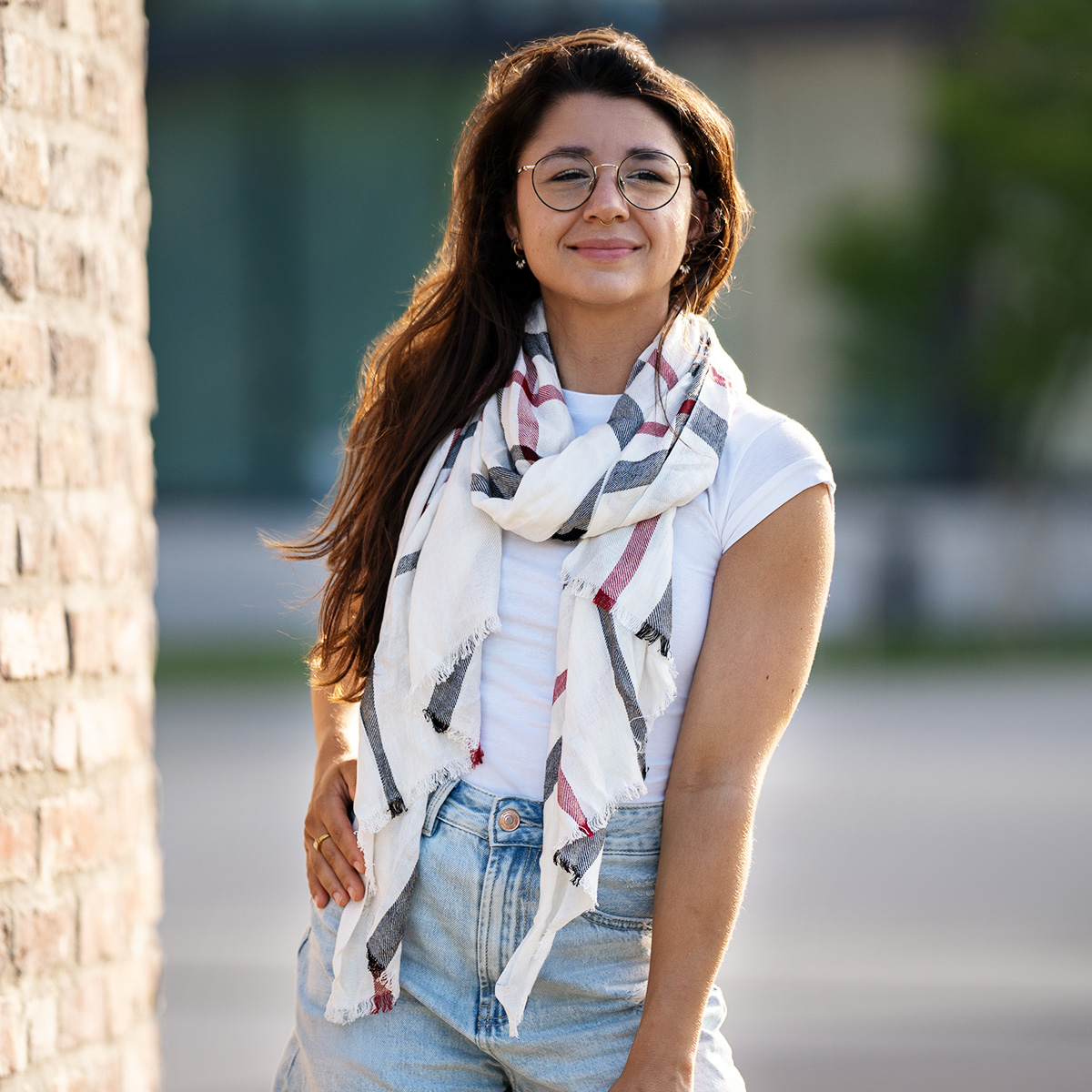 LINDENMANN Schal Damen weiss schwarz rot kariert