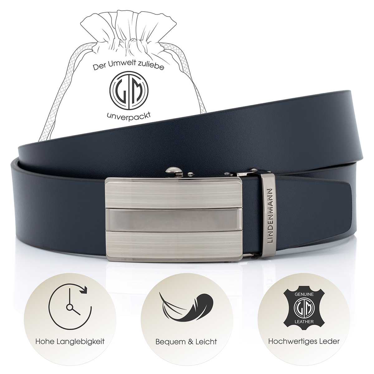 LINDENMANN Ledergürtel Automatikgürtel Herren marine
