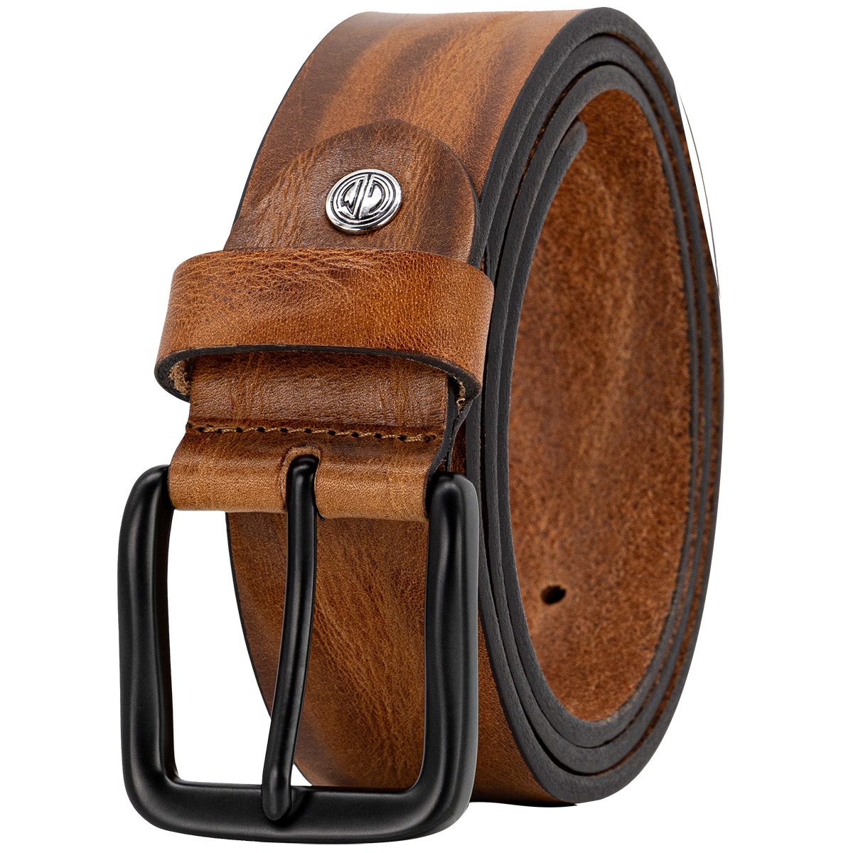 Gürtel, Leder, braun, Doppel-Schlaufe, Metall Schnalle, LINDENMANN Herren Vollledergürtel passend zu Jeans cognac