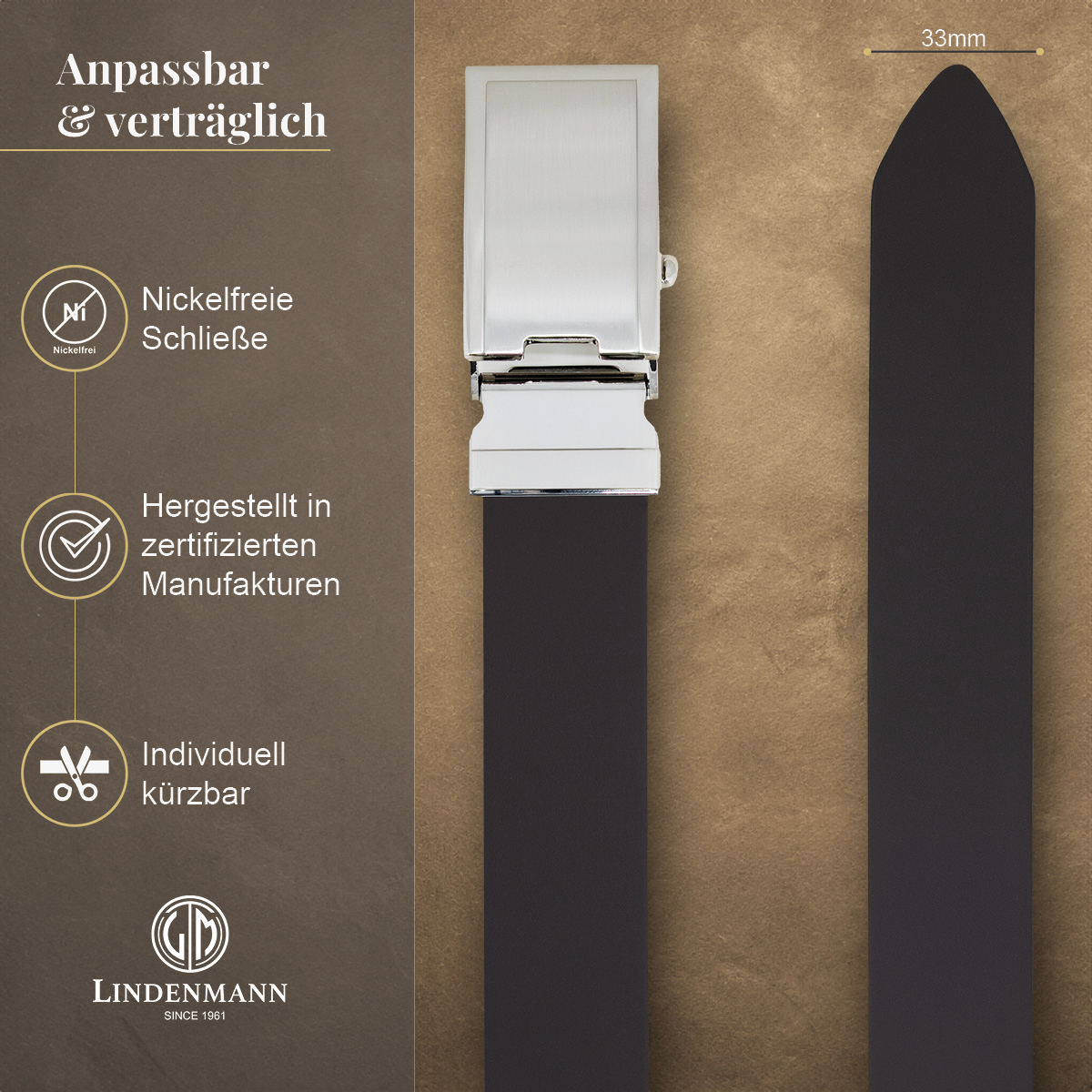 LINDENMANN eleganter Anzugautomatikgürtel für Herren aus 100% Vollrindleder in dunkelbraun passend zu elegantem Stil