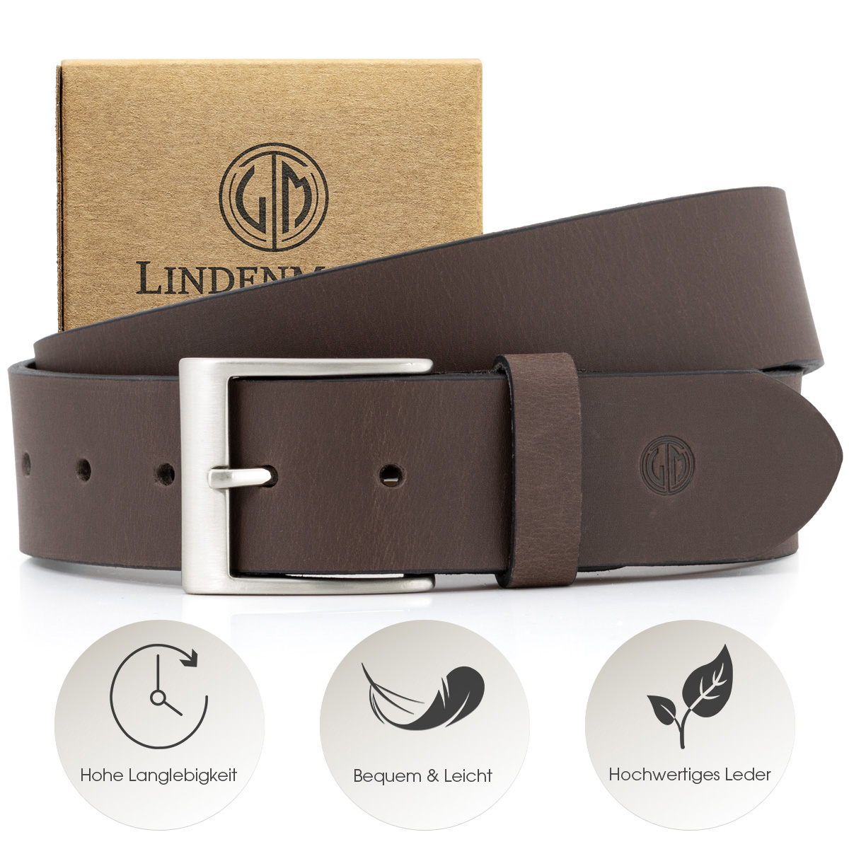 LINDENMANN Herren Jeansgürtel Echtleder dunkelbraun