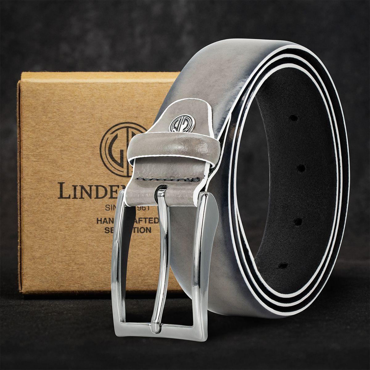 LINDENMANN Premium Anzugsgürtel Leder grau