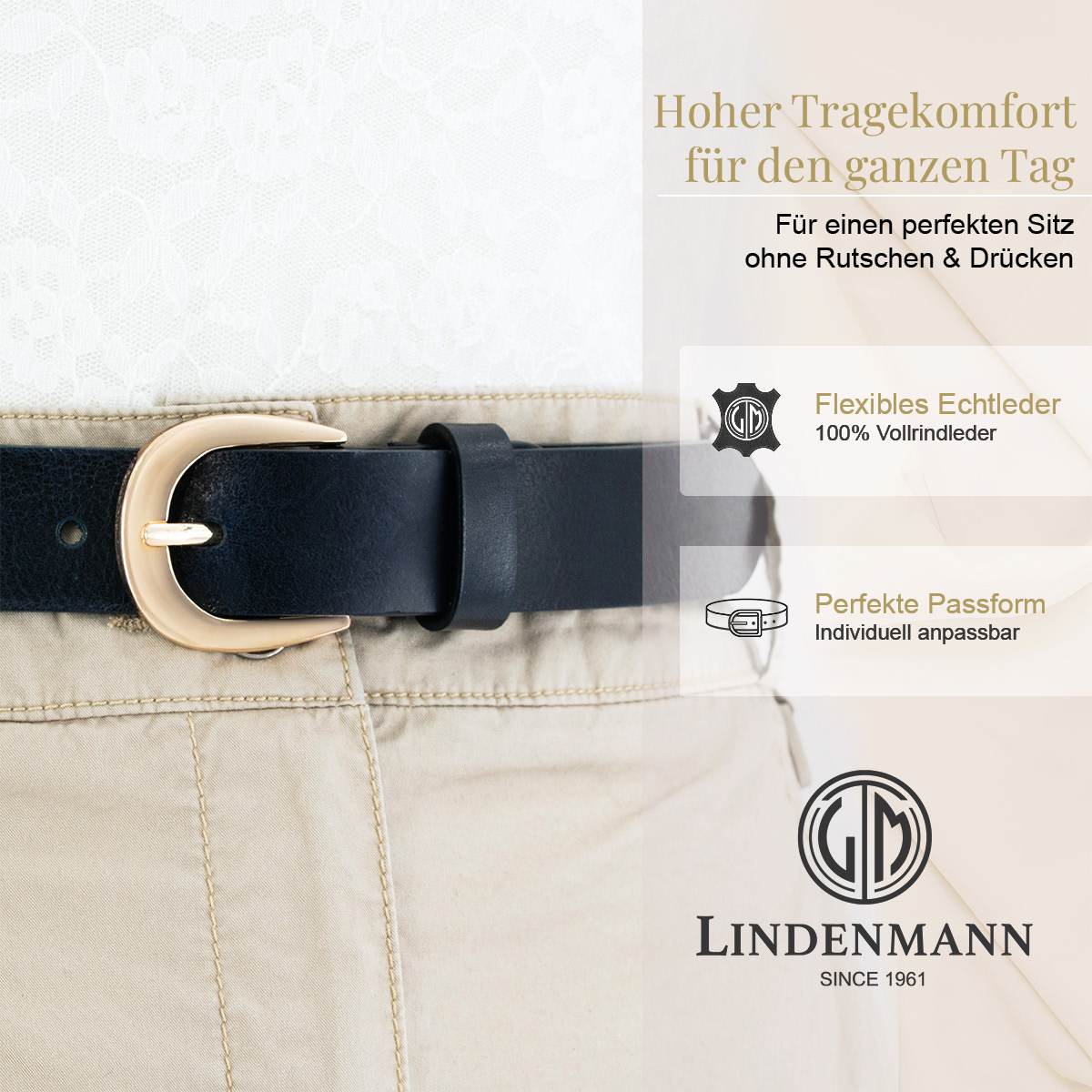 LINDENMANN Vollrindledergürtel Damen blau