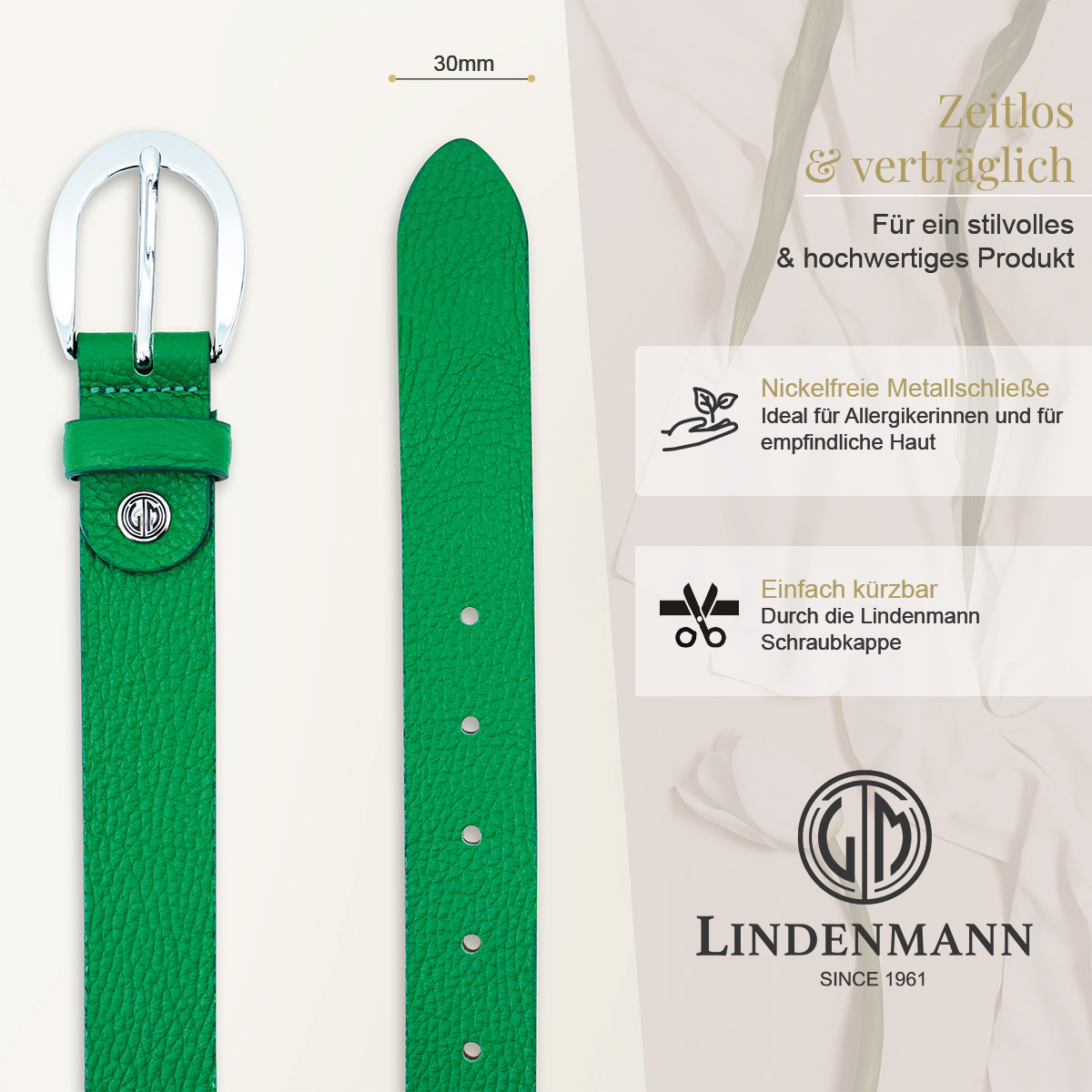 LINDENMANN Vollrindleder Damengürtel Grasgrün