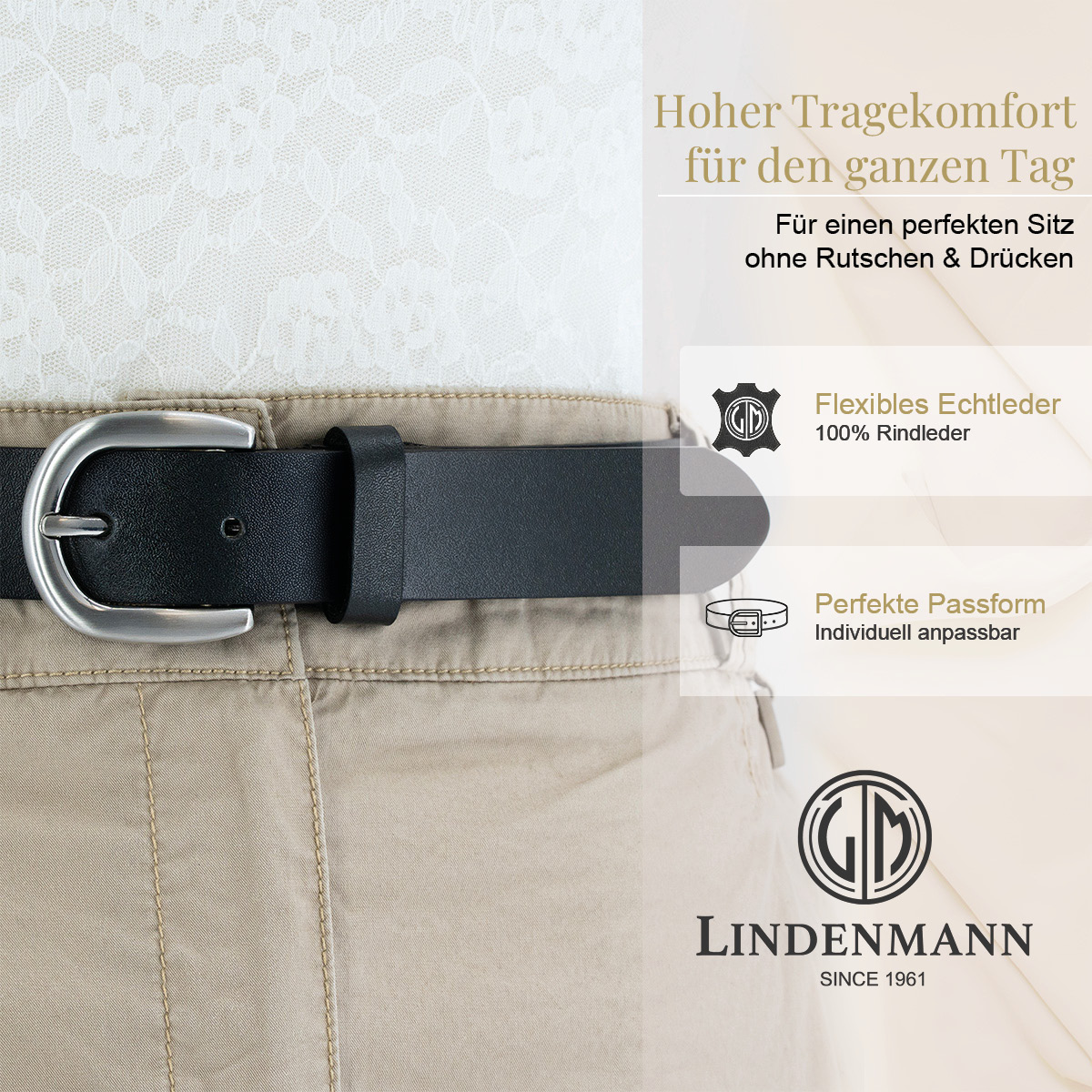 LINDENMANN Rindledergürtel Damen Tiefschwarz