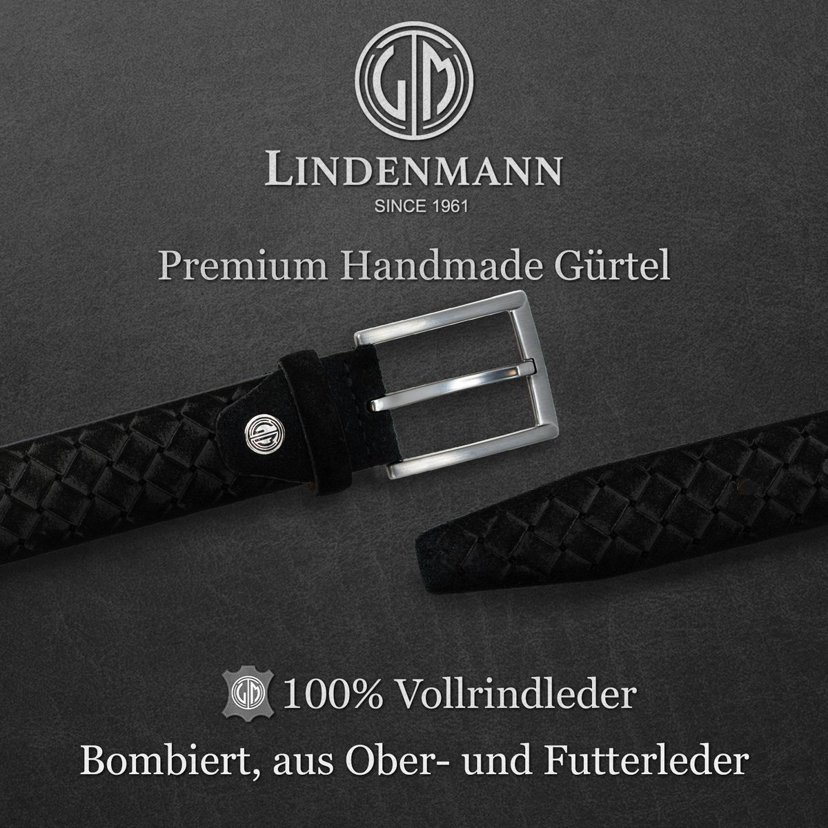 LINDENMANN Ledergürtel Herren handgefertigt schwarz