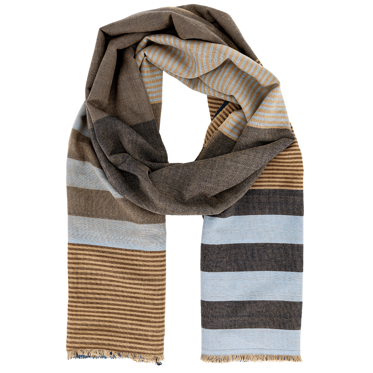 LINDENMANN Schal Herren Baumwolle-Viskose beige-braun-blau