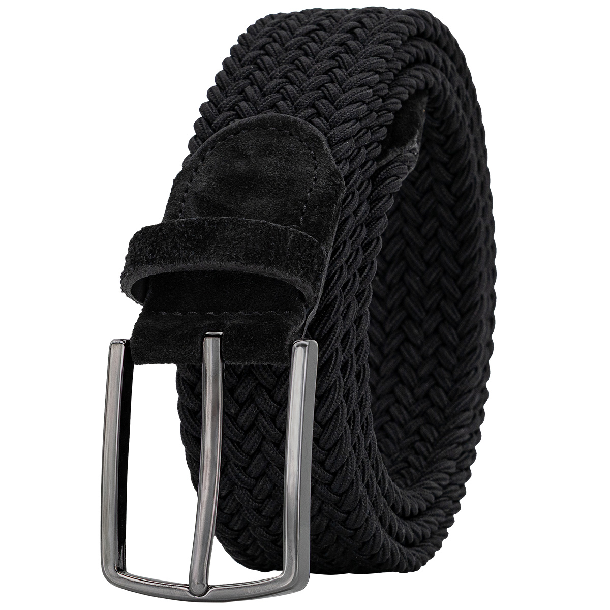 Gürtel, Schwarz, Gewebt, Metallverschluss, Breiter Gürtel, LINDENMANN Herren Flechtgürtel mit Echtleder an den Enden schwarz