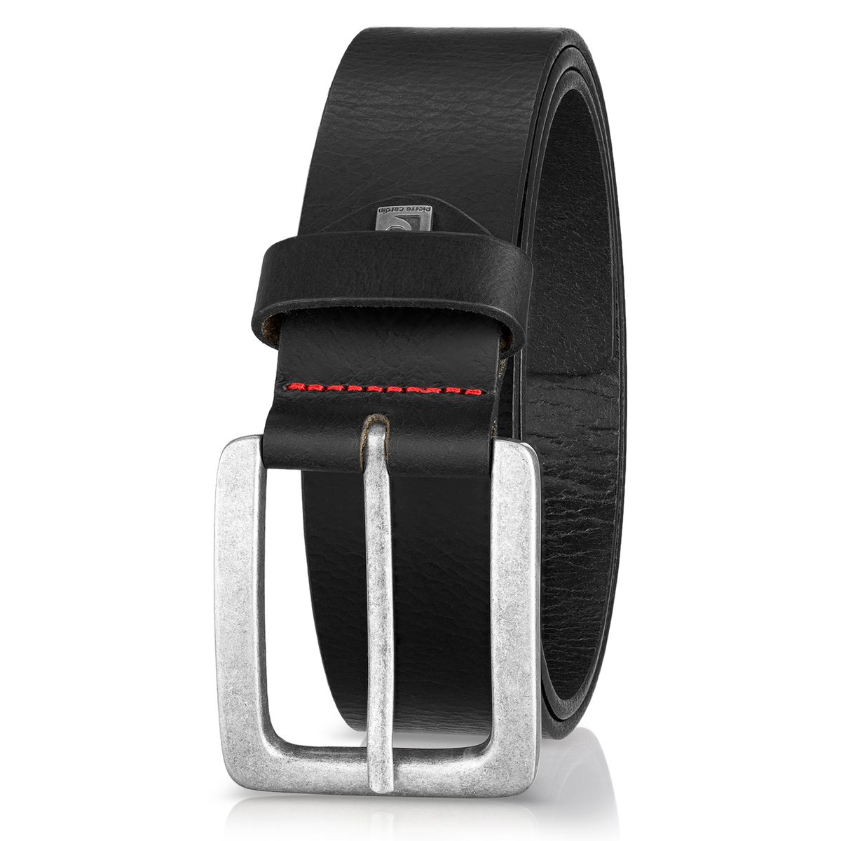 Gürtel, Leder Gürtel, Schwarz, Silberner Schnalle, rote Naht, Pierre Cardin Herren-Leder-Gürtel schwarz