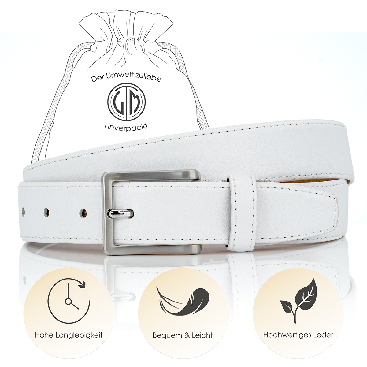 LINDENMANN Ledergürtel Herren weiss