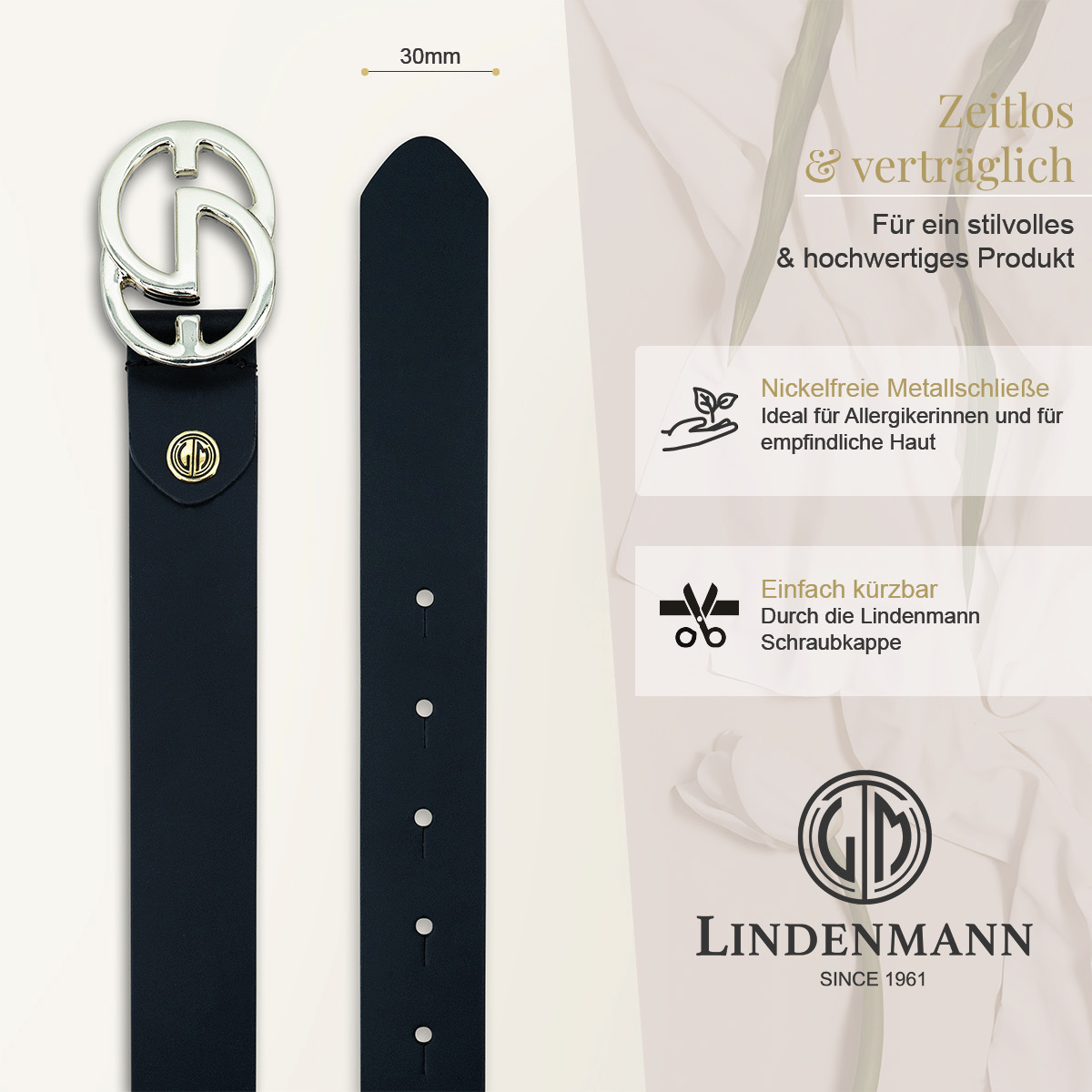 LINDENMANN Vollrindledergürtel Damen schwarz