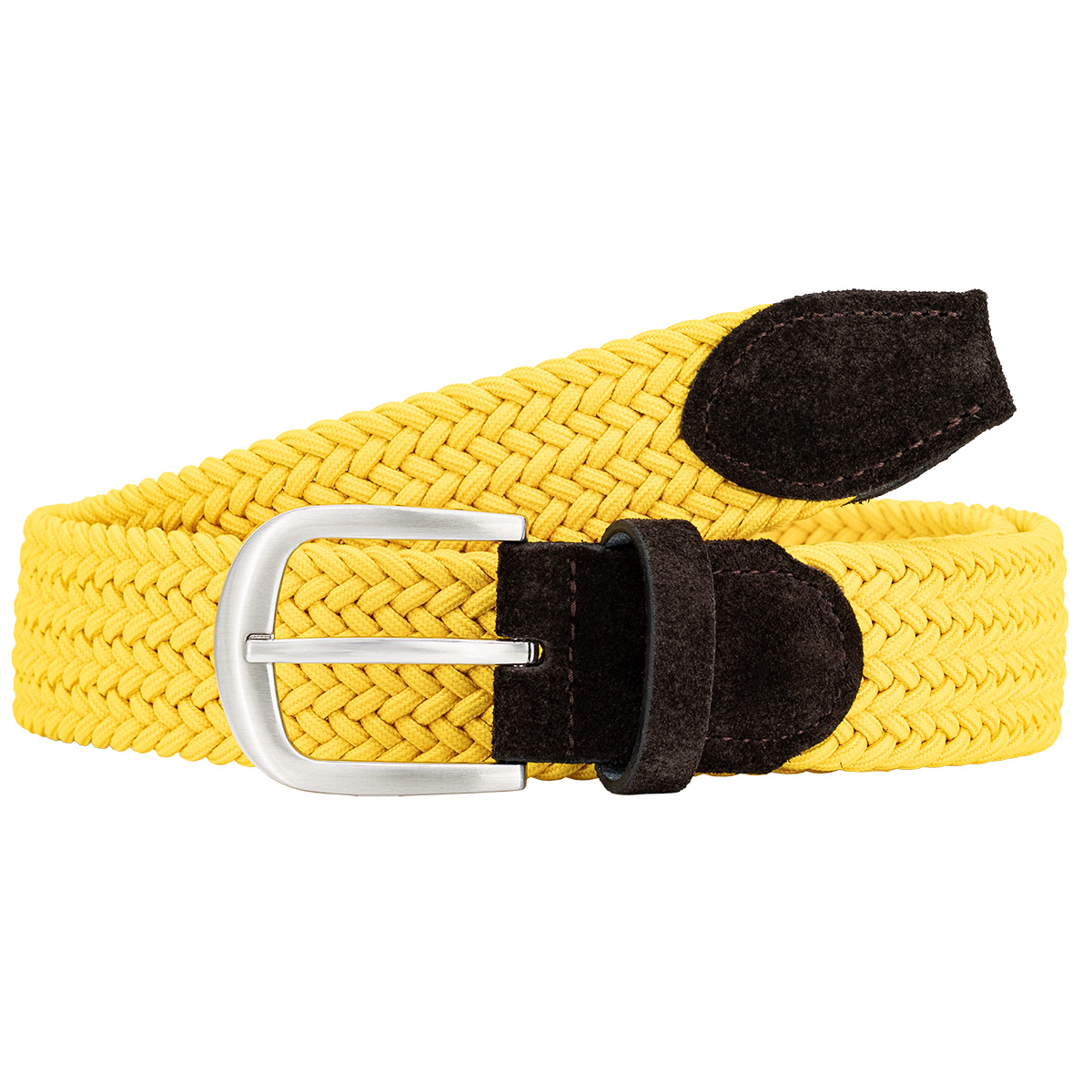 Gürtel, Gegerbändchen, Braun/Senfgelb, Geflochten, Metall Schnalle, LINDENMANN Damen Flechtgürtel mit 100% echtem Rindleder an den Enden gelb