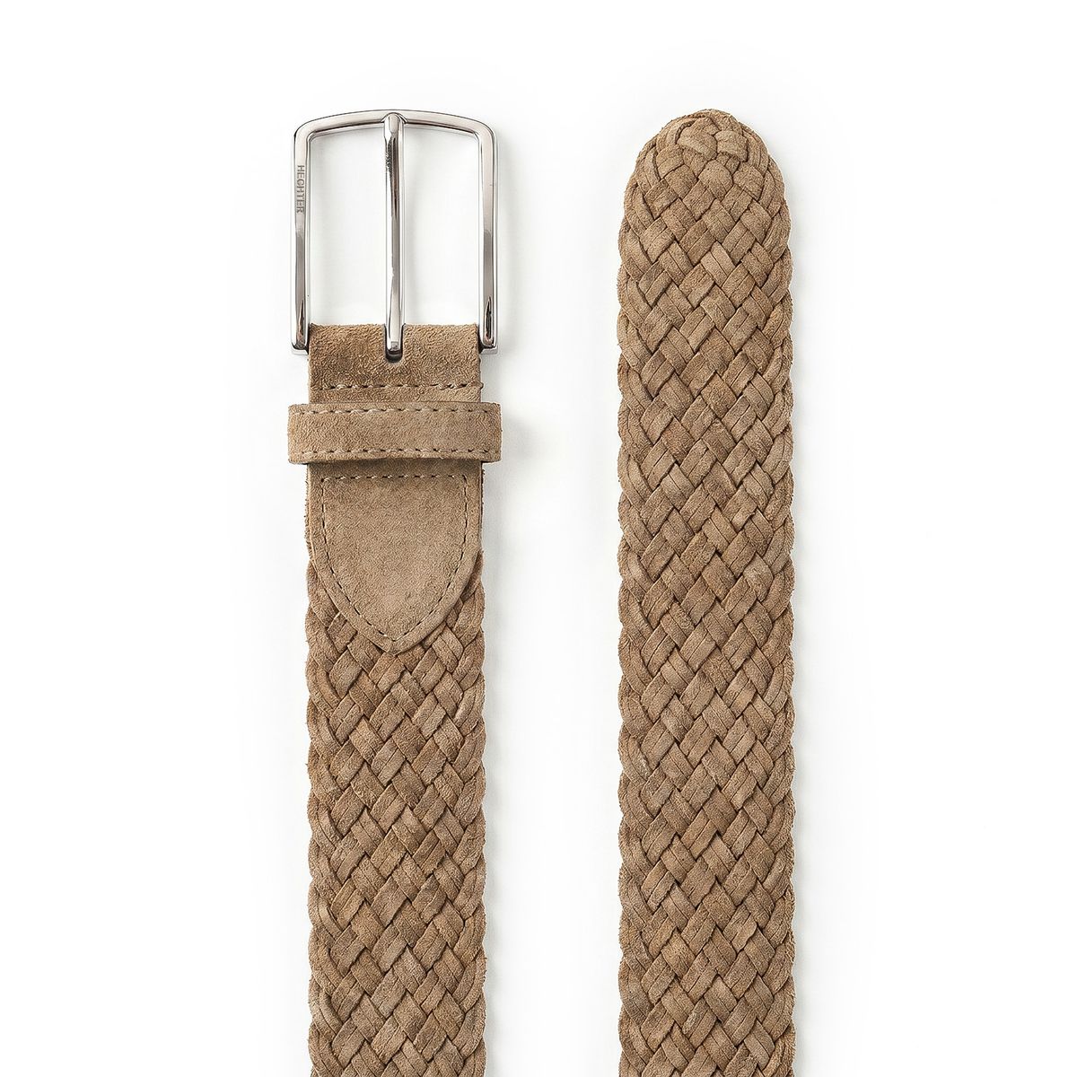 Gürtel, Ledergürtel, Braun, geflochten, Schnalle, HECHTER Paris Herren Veloursleder-Flechtgürtel aus 100% Echtleder taupe